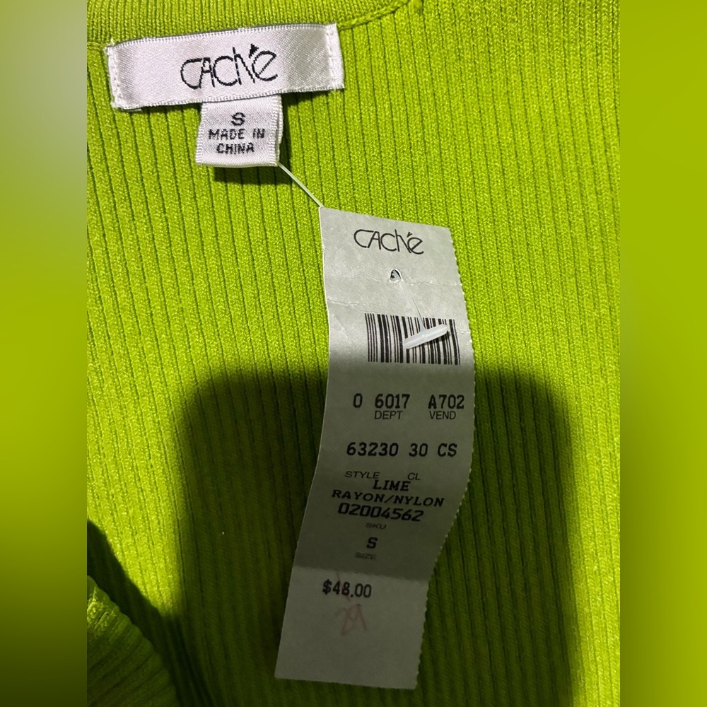 Cache Lime Green Ribbed Top - Picture 4 of 4
